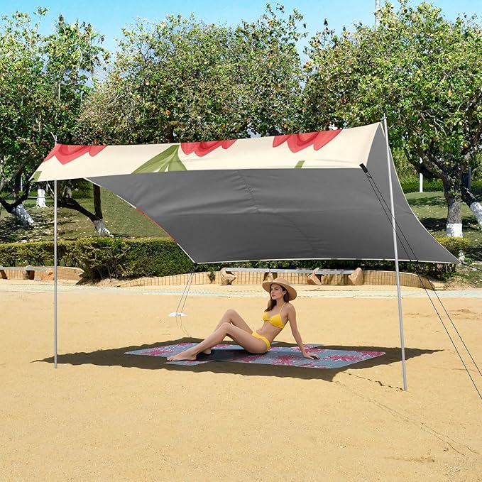 ALAZA Sweet Red Tulip Beach Tent Sun Shelter Portable Canopy Sunshade for Outdoor Camping Picnics Backyard Fun 10x9 ft