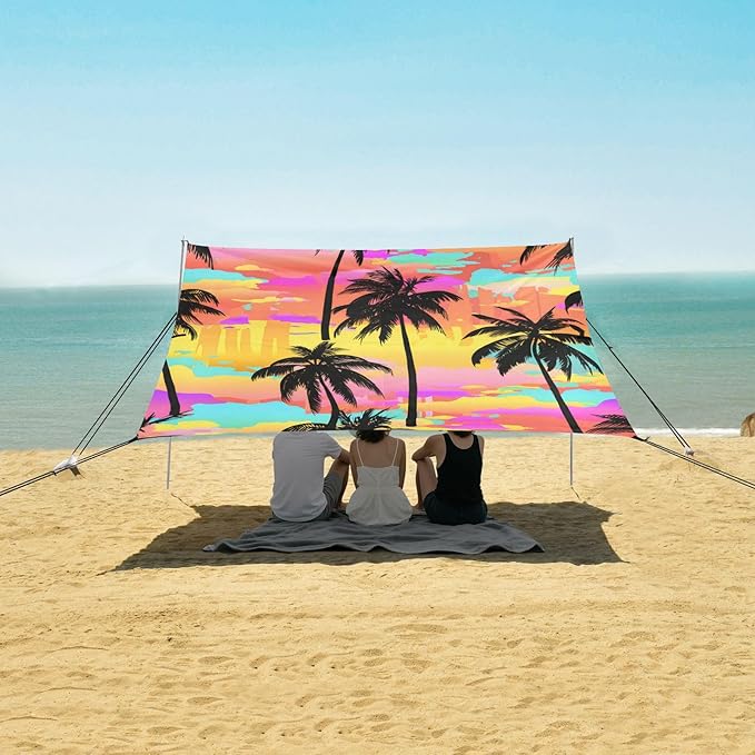Beach Canopy with Windproof Ropes &amp Sandbags Beach Tent Sun Shade Sun Shelter for Camping Trips Fishing Backyard Fun or Picnics Palm Tree