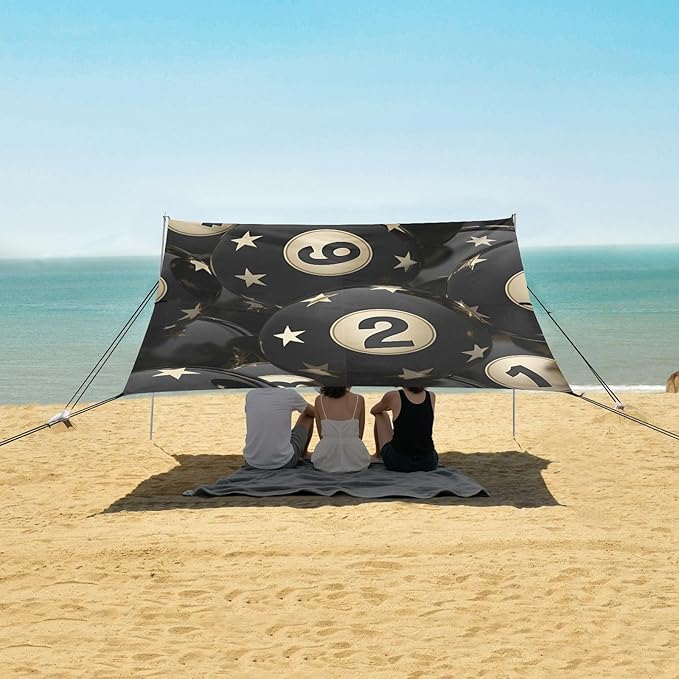 ALAZA Billiard and Gloden Star Seamless Beach Tent Sun Shelter Portable Canopy Sunshade for Outdoor Camping Picnics Backyard Fun 10x9 ft