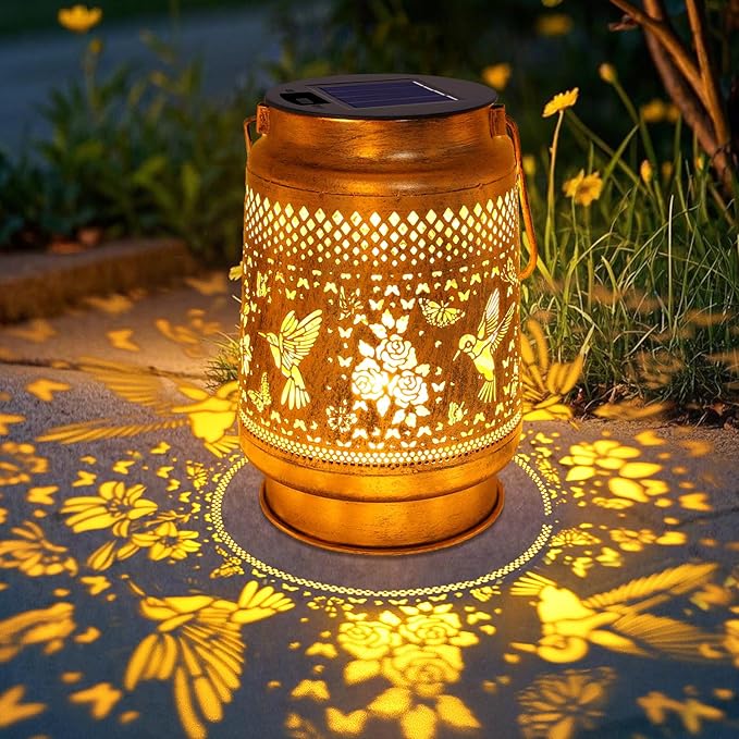 Hummingbird Rose Solar Lanterns Outdoor with Shepherd Hook Birthday Gift Mothers Day Gift for Women Mom Grandma Wife Daughter Waterproof Hanging LED Lights Decor for Yard Garden Patio Porch Lawn