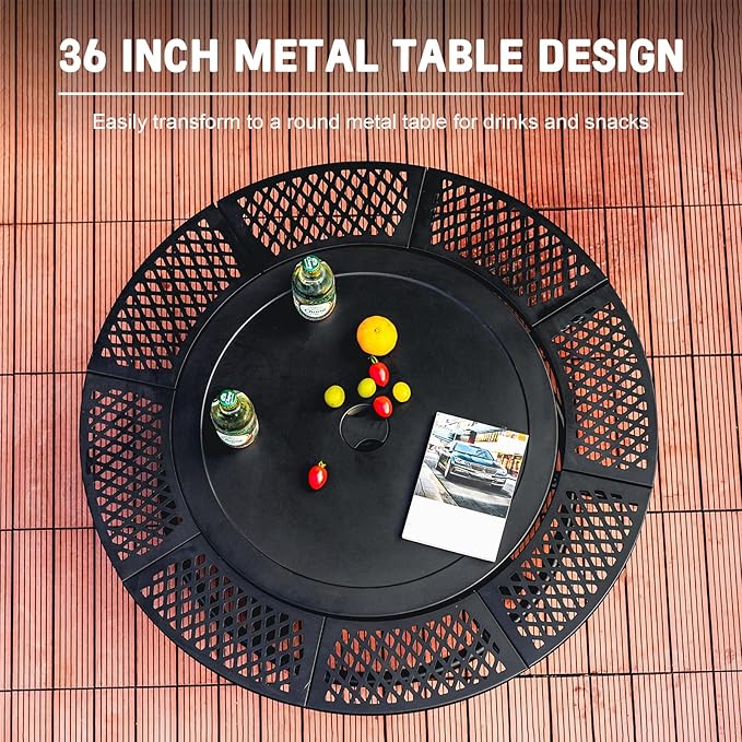 36 Inch Fire Pit with 2 Cooking GrillsOutdoor Wood Burning BBQ Firepit with Lid 3-in-1 Outdoor Fire Pit for Backyard Deck Bonfire Patio Picnic(Black)