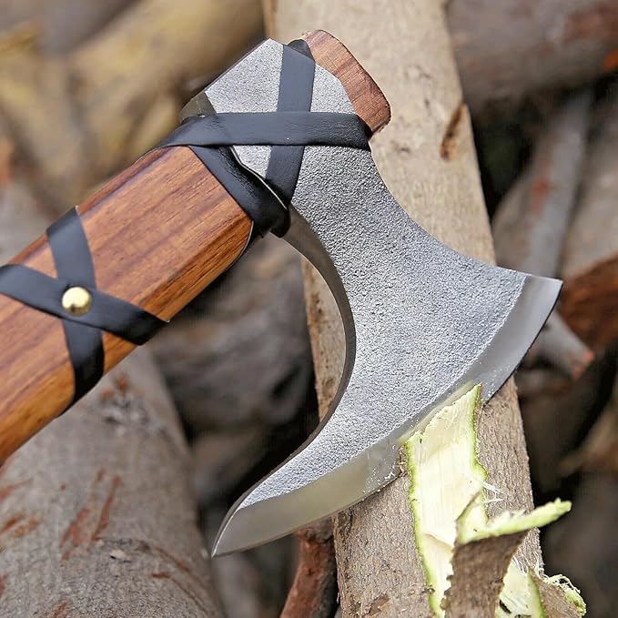 Viking Axe of Ragnar Lothbrok Hunting Axe with Rosewood Handle - Hand-Forged High Carbon Steel Sharp Blade Handmade Camping Axes Hatchet-Norse Ax Tomahawk Vikings Bearded Axes with Leather Sheath