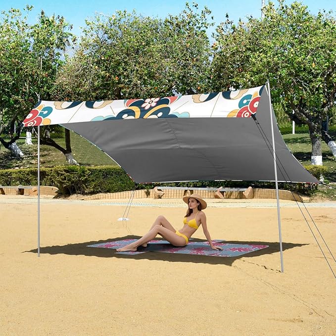 Traditional Talavera Tile Beach Tent Sun Shelter Set UPF50+ UV Protection 10.5 x 9.19 FT Camping Shade Canopy with Sandbags Sand Anchors Carrying Bag and Others
