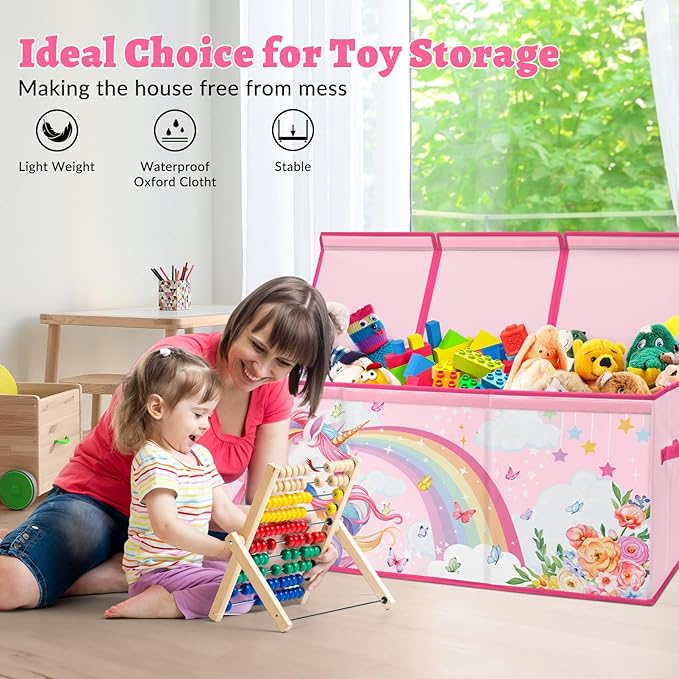 decalsweet Kids Toy Box Storage Chest Collapsible Storage Bin with Lids Handles for Boys Girls Toddler Large Kids Toy Organizer Box for Kidsroom Bedroom Playroom Nursery37.7x12.5x15.7
