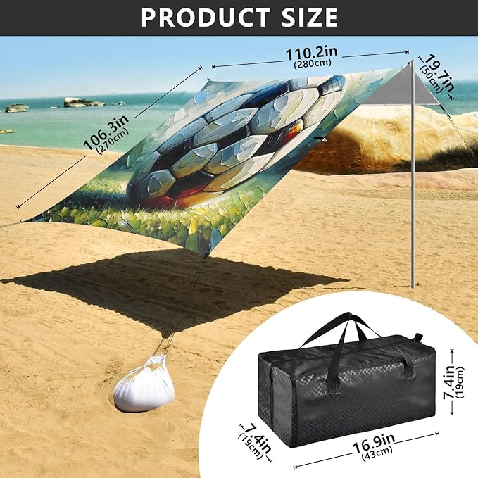 ALAZA Soccer Football Painting Beach Tent Sun Shelter UPF50+ Protection Beach Shade Canopy w/ 4 Sandbags for Outdoor Camping Fishing Backyard Fun Picnic 10x9 ft