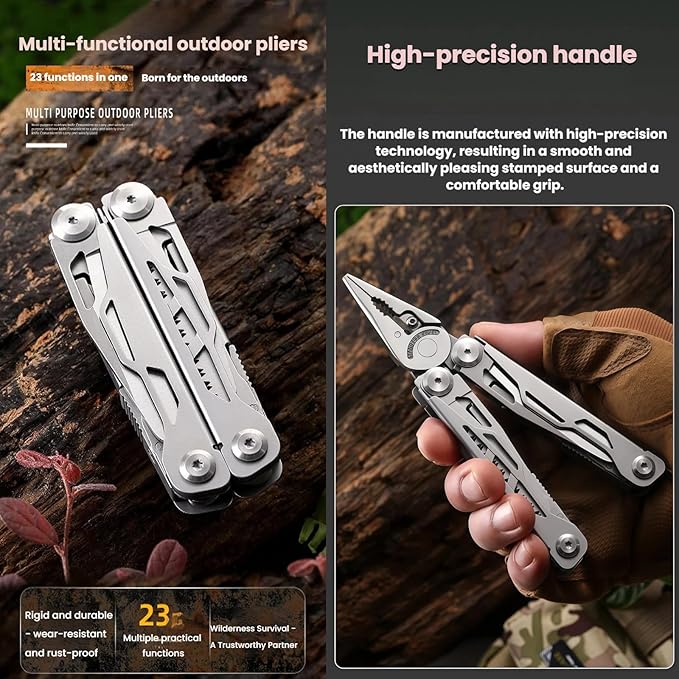 Multi Tool 23-in-1 Full-Size Camping Essentials Hunting &amp Tactical Knives &amp Tools With Safety Locking Outdoor Gear Mens Gifts Ideas Gifts for Hunters Men who have Everything (Black）