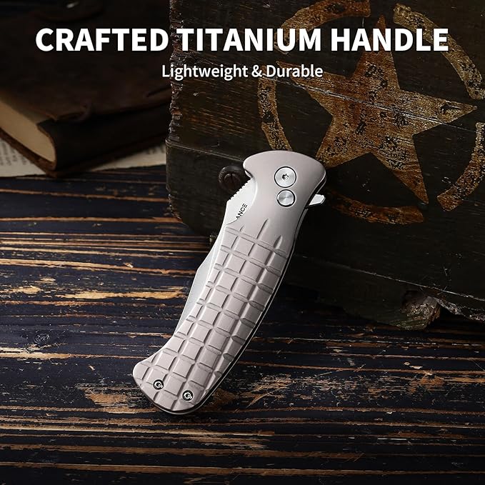 Small EDC Pocket Knife for Men &amp Women - 3 Trailing Point D2 Blade Titanium Handle with Button Lock &amp Pocket Clip | Small Slim Cool Folding Knife for Daily Carry Camping Hiking &amp Outdoo