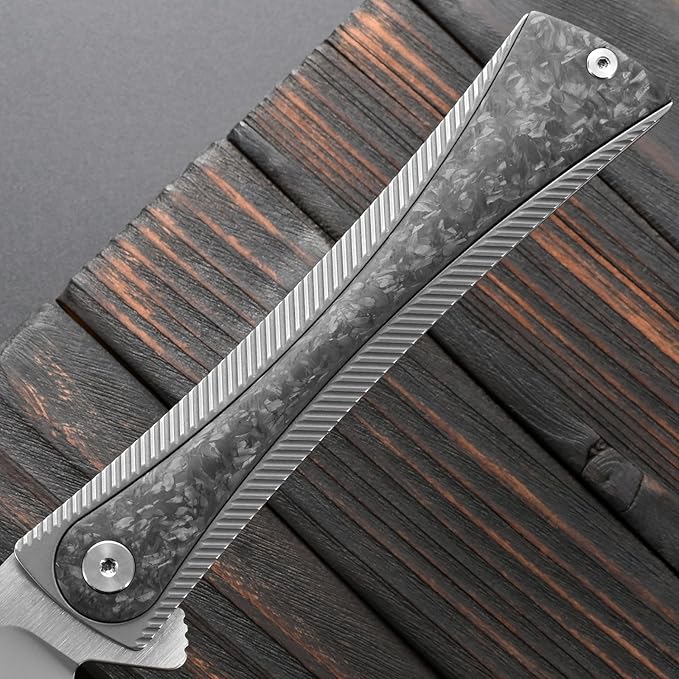Sitivien ST994 Folding KnifeHandmade M390 Brushed Steel Blade Titanium Carbon Fiber Handle EDC Tool Knife for Outdoor Camping Hiking Survival Working(Gray)