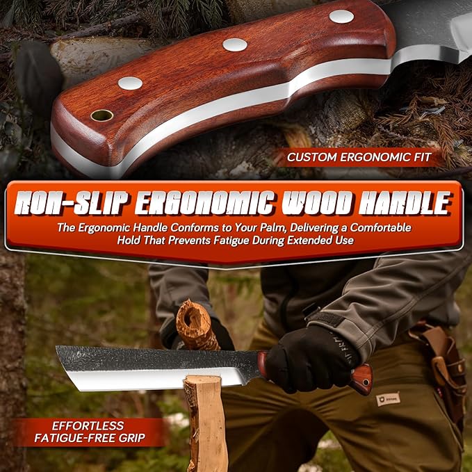 Purple Dragon Japanese Machete Knife for Cutting Trees Heavy Duty Full Tang Survival Machete with Wooden Sheath for Gardening Camping Bushcraft &amp Yard Work Gifts for Outdoor Men Women