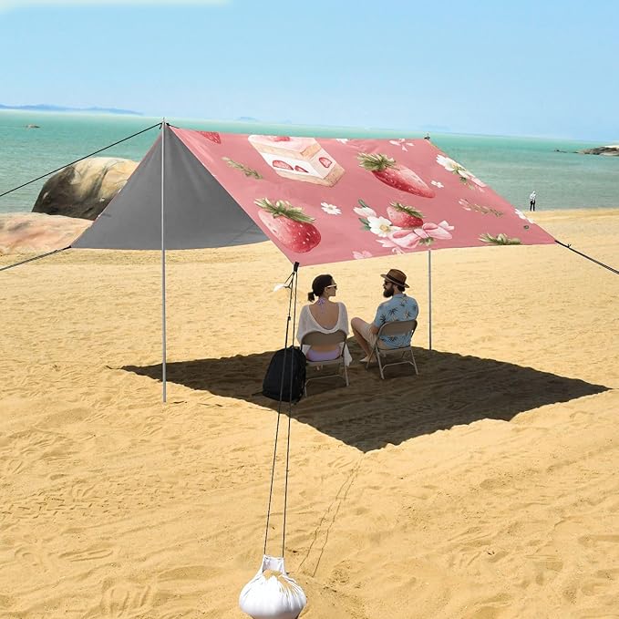 ALAZA Strawberry Cake Bow Pattern Beach Tent Sun Shelter Portable Canopy Sunshade for Outdoor Camping Picnics Backyard Fun 10x9 ft