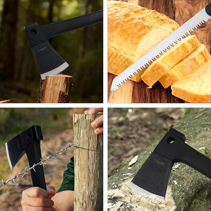 Camping Axe and Hatchet Multi-Tool – 14 Survival Outdoor Axe Includes Handsaw Fire Starter Sheath Fishing Kit &amp Whistle – Compact Tool for Camping Hiking &amp Bushcraft
