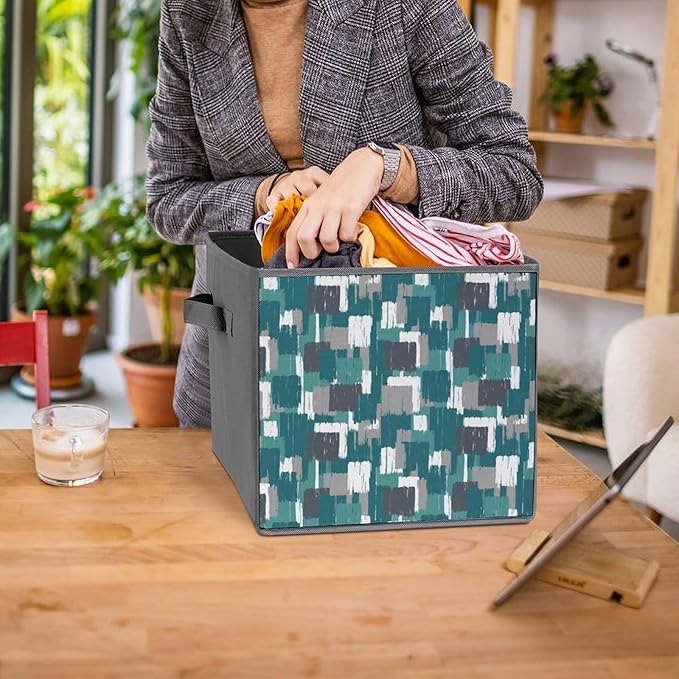 Collapsible Storage Cube with Handles Teal Grey Turquoise Space-Saving Foldable Organizer Bin for Bookshelf Cabinet Perfect for Small Apartments &amp Dorms
