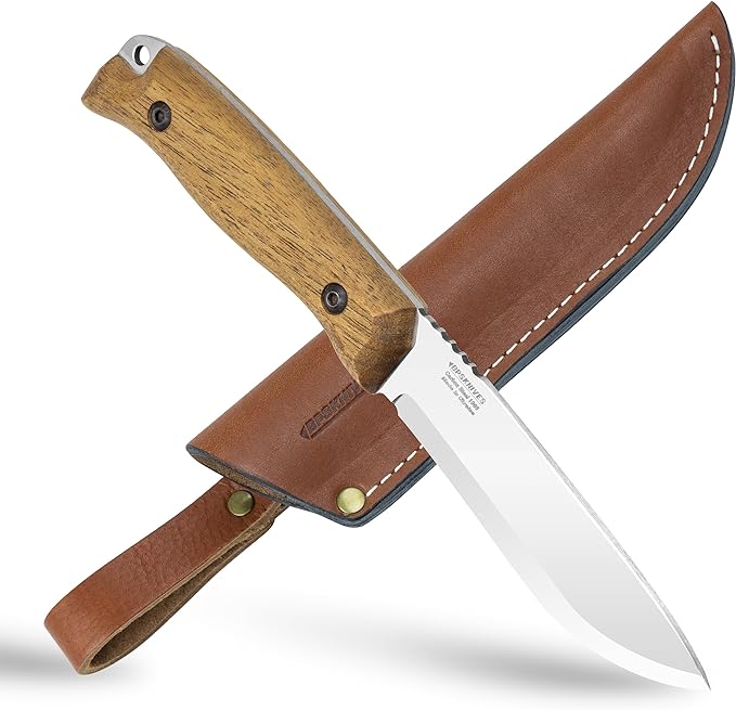 BPSKNIVES HK1 CSH - Handmade Carbon Steel Knife - Fixed Blade Full Tang Hunting Camping Bushcraft Knife With Leather Sheath - Scandinavian Sharpening Camp Knives