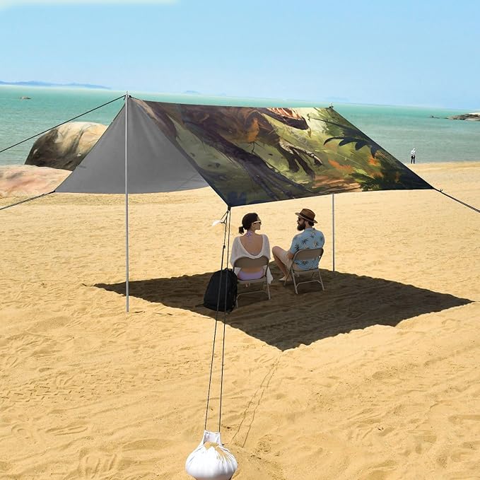 ALAZA Stylish Jungle Dinosaur Beach Tent Sun Shelter Portable Canopy Sunshade for Outdoor Camping Picnics Backyard Fun 10x9 ft