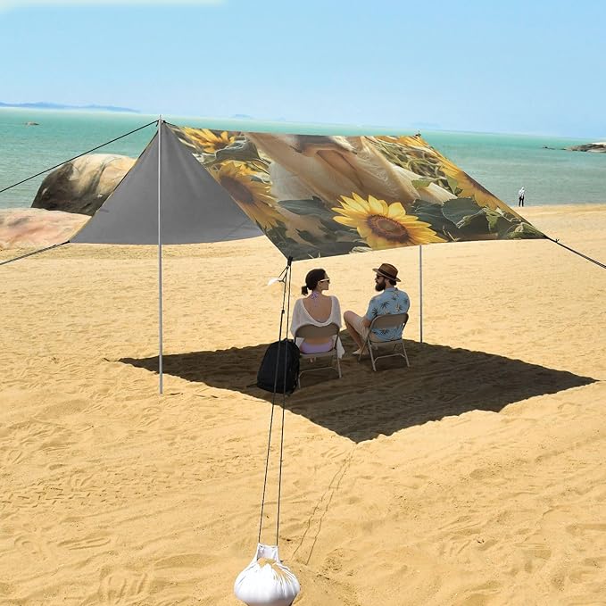 ALAZA Labrador Dog in Sunflower Field Beach Tent Sun Shelter Portable Canopy Sunshade for Outdoor Camping Picnics Backyard Fun 10x9 ft
