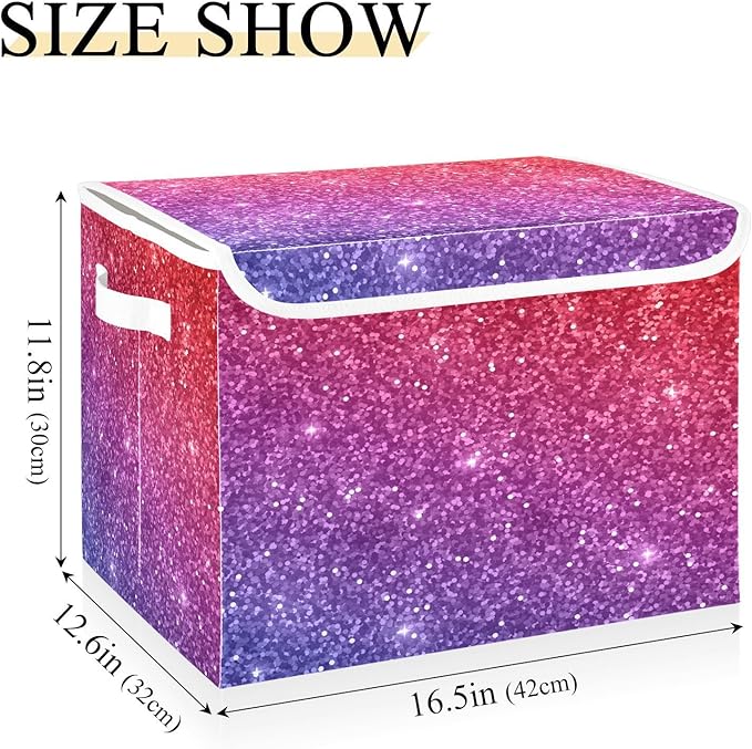Red Purple Gradient Glitter Storage Bins with Lids Foldable Room Storage Storage Bags for Clothes for Home Studyroom