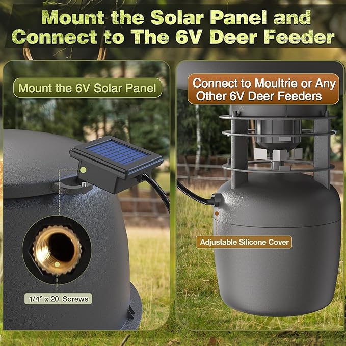 6V Deer Feeder Solar Panel Efficient Solar Panel Charger with 5FT Weatherproof Cable &amp Battery Indicator 6V Compatible with Deer Feeder Timer with Solar Quick Connect Easy to Mount