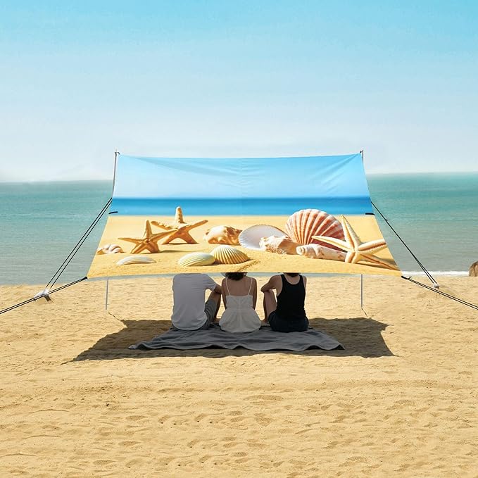 Beach Beach Canopy Sun Shelter with Sandbags &amp Sand Shovel &amp Windproof Ropes - Portable 110x126 Beach Shade Beach Tent for Camping Picnics