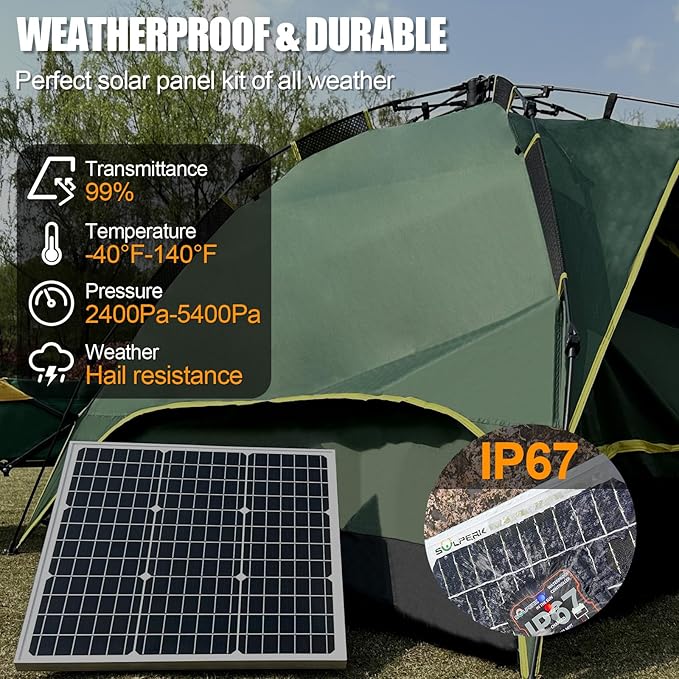 SOLPERK Solar Panel Kit 50W 12V Waterproof Solar Battery Trickle Charger Maintainer + Smart MPPT Controller + Adjustable Mount Bracket for Boat Car RV Motorcycle(Without Mounting Bracket)