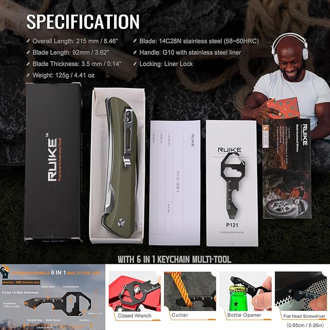 Heavy Outdoor Tactical Folding Pocket Knife for men14C28N Stainless Steel BladeG10 HandleLiner LockEDC Hunting Bushcrafting Camping Knives Belt Clip CarryMicrotech Elemental Fishing HikingFather
