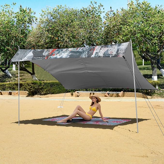 ALAZA Loving Heart Graffiti Beach Tent Sun Shelter UPF50+ Protection Beach Shade Canopy w/ 4 Sandbags for Outdoor Camping Fishing Backyard Fun Picnic 10x9 ft
