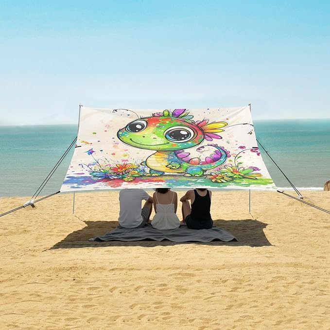 Beauty Dragon1 Beach Tent UPF50+ Protection Lightweight Sun Shelter with Sand Shovel Sandbags for Family Trips Picnics &amp Camping