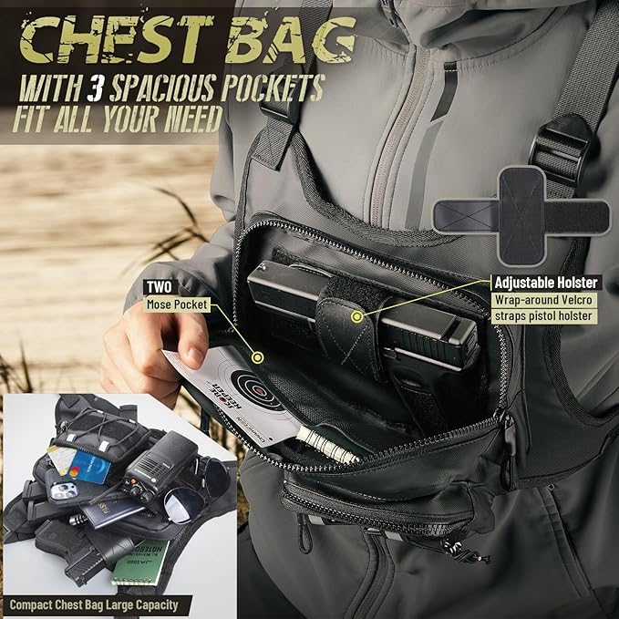Chest Bag for Men Women Tactical Chest Rig with Holster Sport Chest Pack for Outdoor Running Vest for Hiking Cycling Travel Workouts EDC
