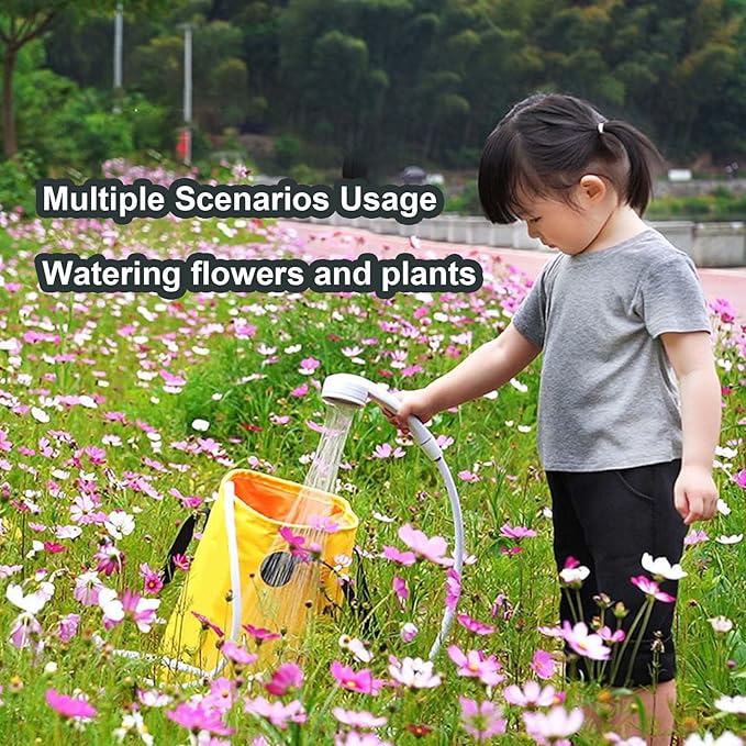Portable Camping Shower Outdoor Camp Shower Pump Upgrade Rechargeable Electric Showing Pump with 2 Spray Modes 2M Long Hose for Camping Hiking Traveling RV