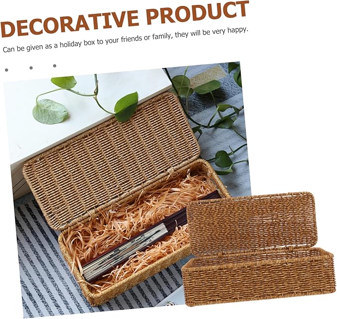 ABOOFAN Rattan Storage Basket Lid Fabric Bin Imitation Rattan Box Woven Sundries Basket Home Decor