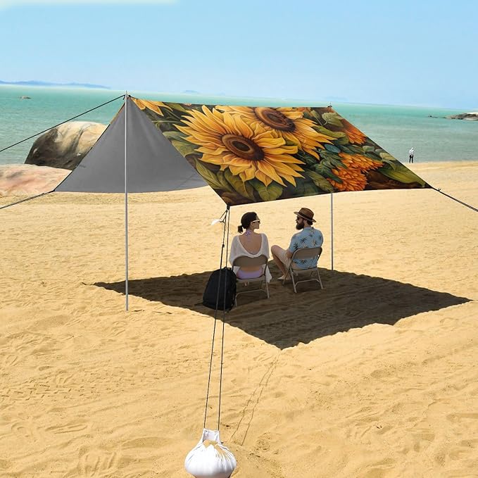 ALAZA Butterflies Sunflowers Watercolor Beach Tent Sun Shelter Portable Canopy Sunshade for Outdoor Camping Picnics Backyard Fun 10x9 ft