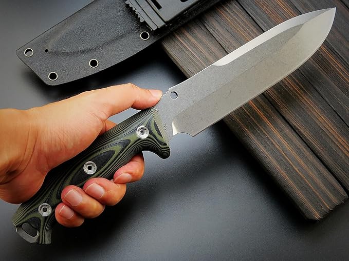 Sitivien ST11 Fixed Blade Knife DC53 Stonewashed Steel Blade Double Color G10 Handle Full Tang Knife for Outdoor Camping Hiking Hunting Fishing(Silver)