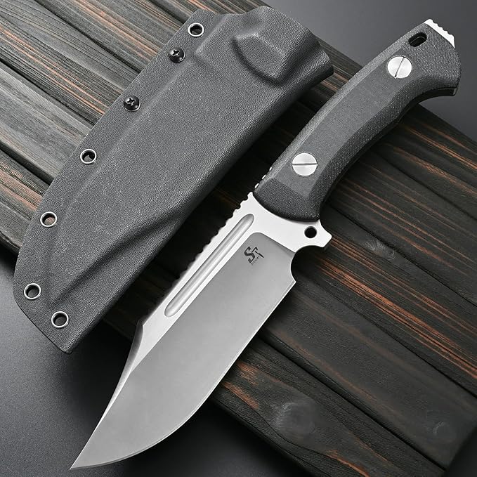 Sitivien ST20 Fixed Blade Knife 8MM Thick N690 Stainless Steel Blade Full Tang G10 Handle EDC Fixed Knifes for Outdoor Working Camping Bushcraft(Silver)