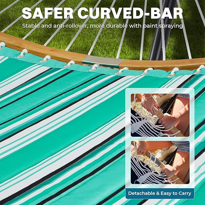 SUPERJARE Hammock with Stand 2 Person Heavy Duty Hammock with Padded Cotton Detachable Pillow &amp Strong Curved-Bar &amp Portable Carrying Bag Perfect for Outdoor &amp Indoor Mint Green with S
