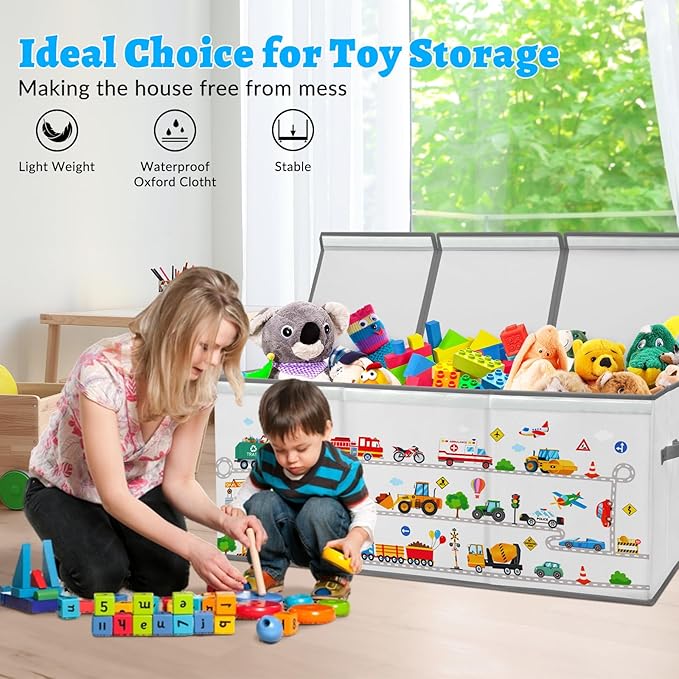 decalsweet Kids Toy Box Storage Chest Collapsible Storage Bin with Lids Handles for Boys Girls Toddler Large Kids Toy Organizer Box for Kidsroom Bedroom Playroom Nursery37.7x12.5x15.7