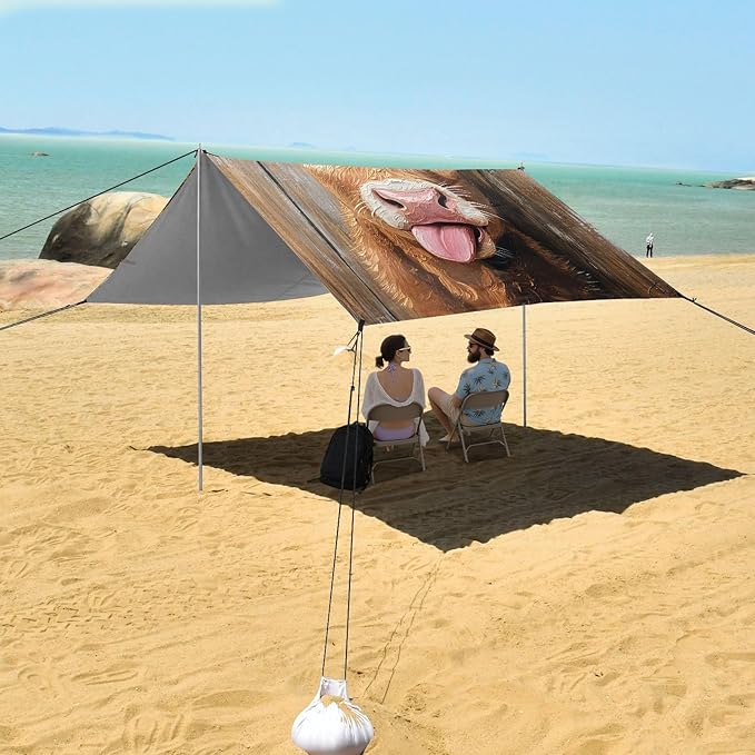 ALAZA Wooden Cow Beach Tent Sun Shelter Portable Canopy Sunshade for Outdoor Camping Picnics Backyard Fun 10x9 ft