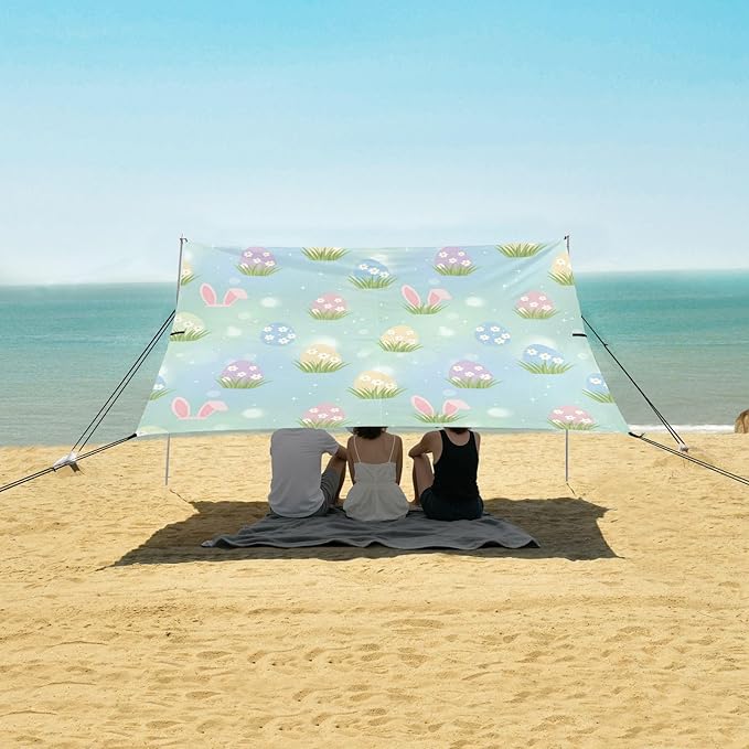 xigua Easter Egg Beach Tent Sun Shelter with Carrying Bag - Silver Coated Oxford Fabric Beach Canopy for Beach Camping Fishing - Includes Windproof Ropes Sandbags &amp Stakes