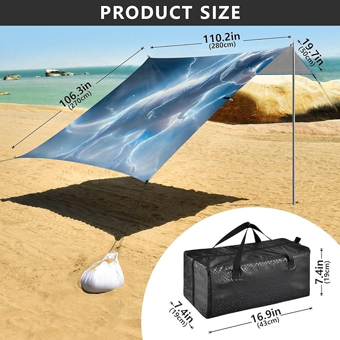 ALAZA Dinosaur with Blue Lightning Beach Tent Sun Shelter Portable Canopy Sunshade for Outdoor Camping Picnics Backyard Fun 10x9 ft