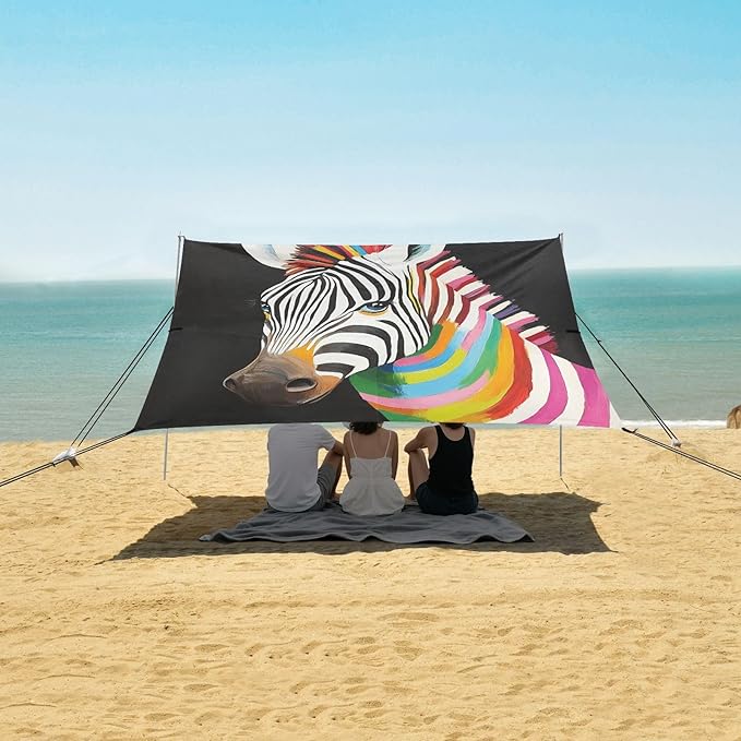 ALAZA Colorful Stripes Zebra Beach Tent Sun Shelter Portable Canopy Sunshade for Outdoor Camping Picnics Backyard Fun 10x9 ft
