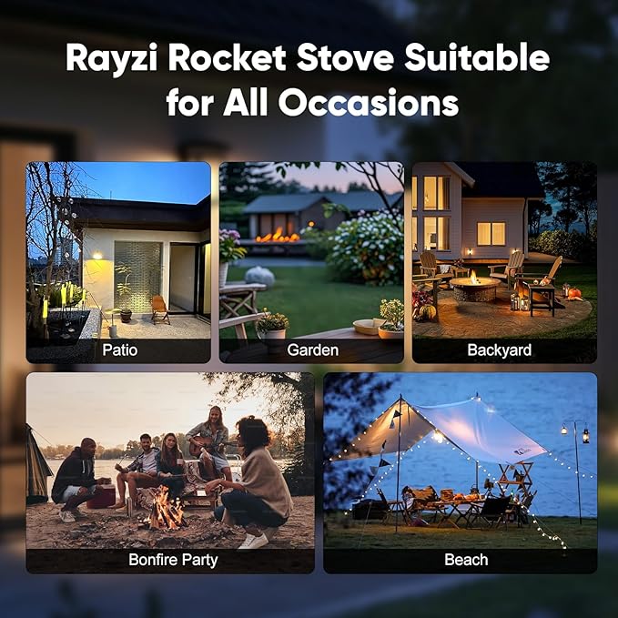 Rayzi New Rocket Stove 58 Inch Smokeless Wood Pellet Patio Heater Wood Pellet Fire Pits for Outside Portable Pellet Heater for Patio/Garden/Backyard/Outside Restaurant/Bonfire Party/Beach
