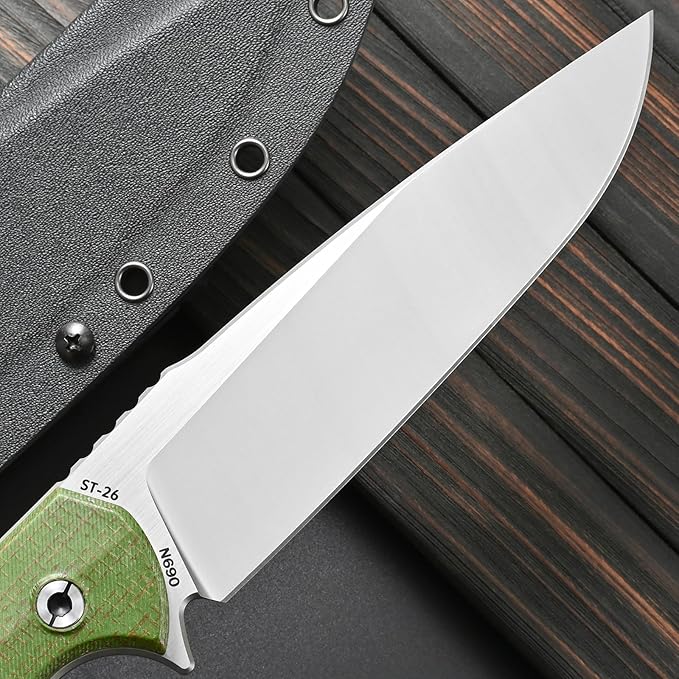 Sitivien ST26 Fixed Blade Knife N690 Steel Blade Micarta Handle Full Tang EDC Fixed Knifes for Outdoor Activities Working Camping(Green)