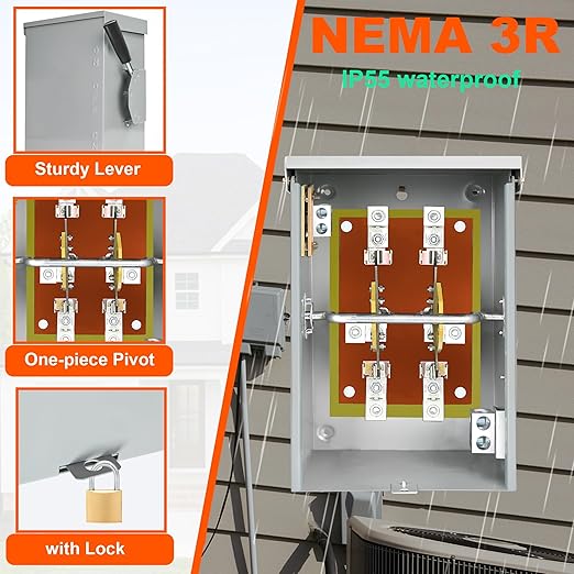 200 Amp Generator Transfer Switch 120/240V 48000W Manual Transfer Switch for Home Generator with Neutral Terminal for Outdoor and Indoor Multiple Security Protections (200A-2 Pole)