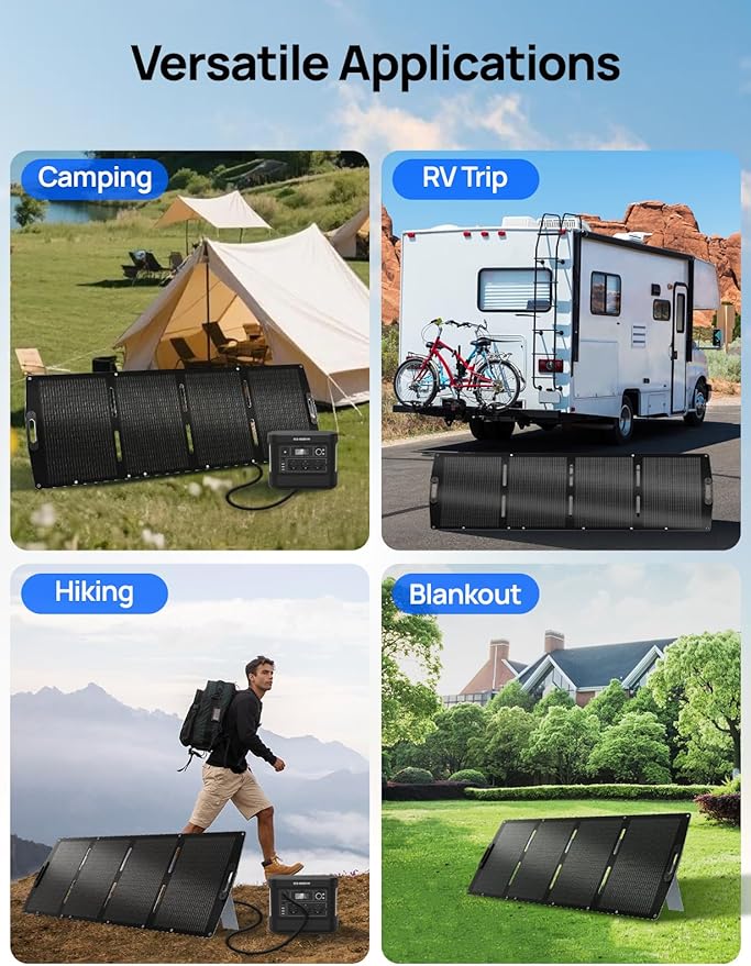 ECO-WORTHY 200W Portable Solar Panel for Power StationsIP65 Waterproof &amp Lightweight with Adjustable Kickstand23% High Efficiency Foldable Solar Panel for Outdoor RV Camping Off Grid Emergency