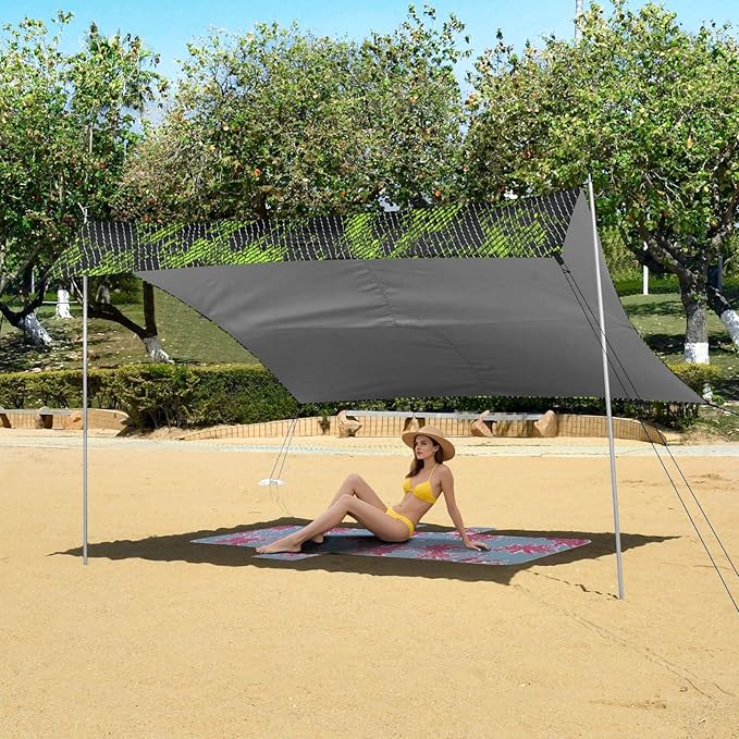ALAZA Green Black Snake Print Beach Tent Sun Shelter UPF50+ Protection Beach Shade Canopy w/ 4 Sandbags for Outdoor Camping Fishing Backyard Fun Picnic 10x9 ft