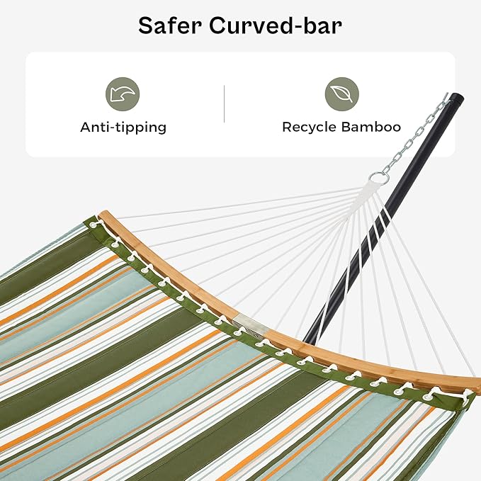 SUPERJARE Hammock with Stand 2 Person Heavy Duty Hammock with Padded Cotton Detachable Pillow &amp Strong Curved-Bar &amp Portable Carrying Bag Perfect for Outdoor &amp Indoor Retro Green