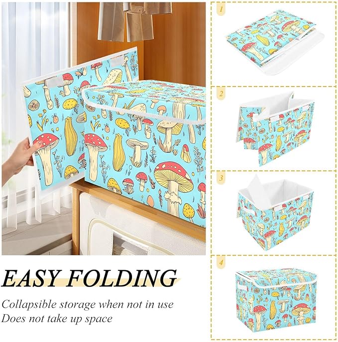 Storage Cube with Lid Anime Mushroom Print 16.5×12.6×11.8 IN Collapsible Large Capacity Foldable Storage Basket Bin Organizer