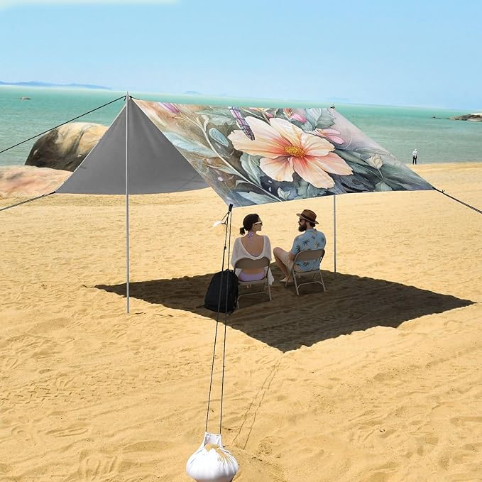 ALAZA Watercolor Dragonfly Flower Leaves Beach Tent Sun Shelter Portable Canopy Sunshade for Outdoor Camping Picnics Backyard Fun 10x9 ft