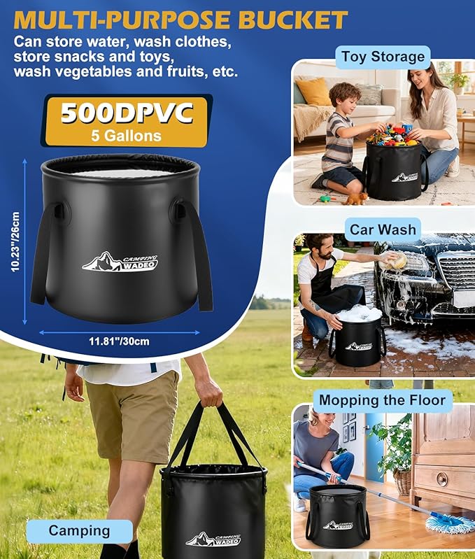 2026 Upgraded Portable Shower for Camping with Heater Rechargeable Camping Shower with Intelligent LED Display 5 Gal Foldable Bucket 4 Spray Modes Portable Shower for Travel Pet Bath Car Washing