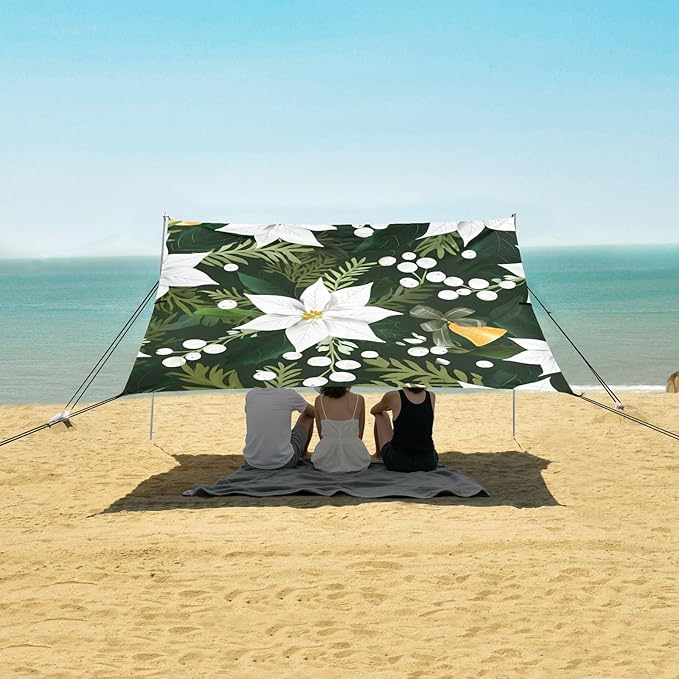 Beach Canopy with Windproof Ropes &amp Sandbags Beach Tent Sun Shade Sun Shelter for Camping Trips Fishing Backyard Fun or Picnics Flowers