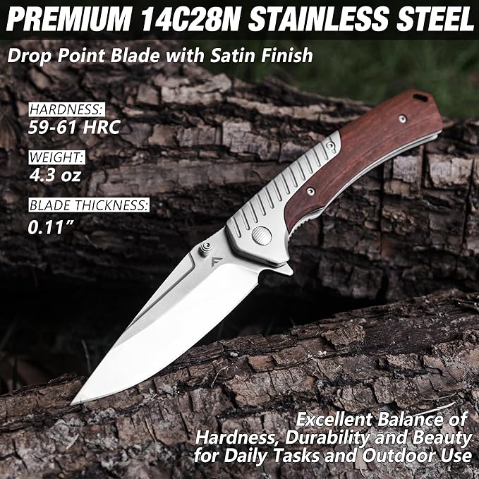 FLISSA Button Lock Folding Knife with 3.1 D2 Steel Blade G10 Handle &amp Liner Lock Pocket Knife with 3.35 14C28N Steel Blade for EDC Camping Hiking Outdoor Activities Gift for Men and Women
