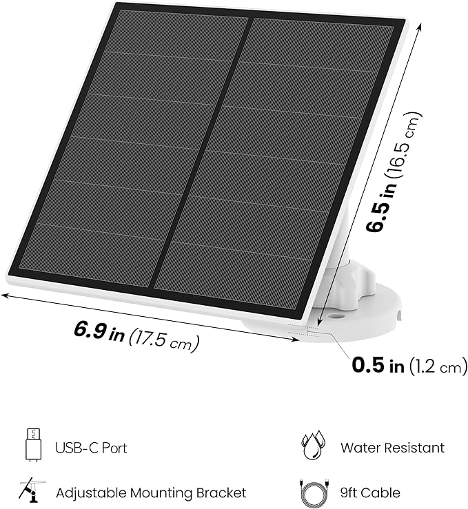 Feit Electric Solar Panel Continuous Charger Panel/SOL/CAM Compatible Feit Electric Smart Outdoor Camera CAM/WM/WiFi/BAT 9ft Cord Micro-USB Adjustable Mounting Bracket